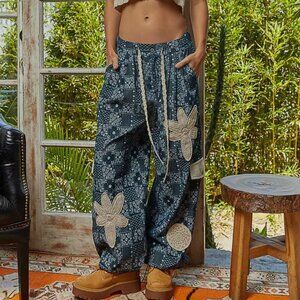 POL Starweave Patchwork Joggers Crochet Star Detail Boho Pants Size Various